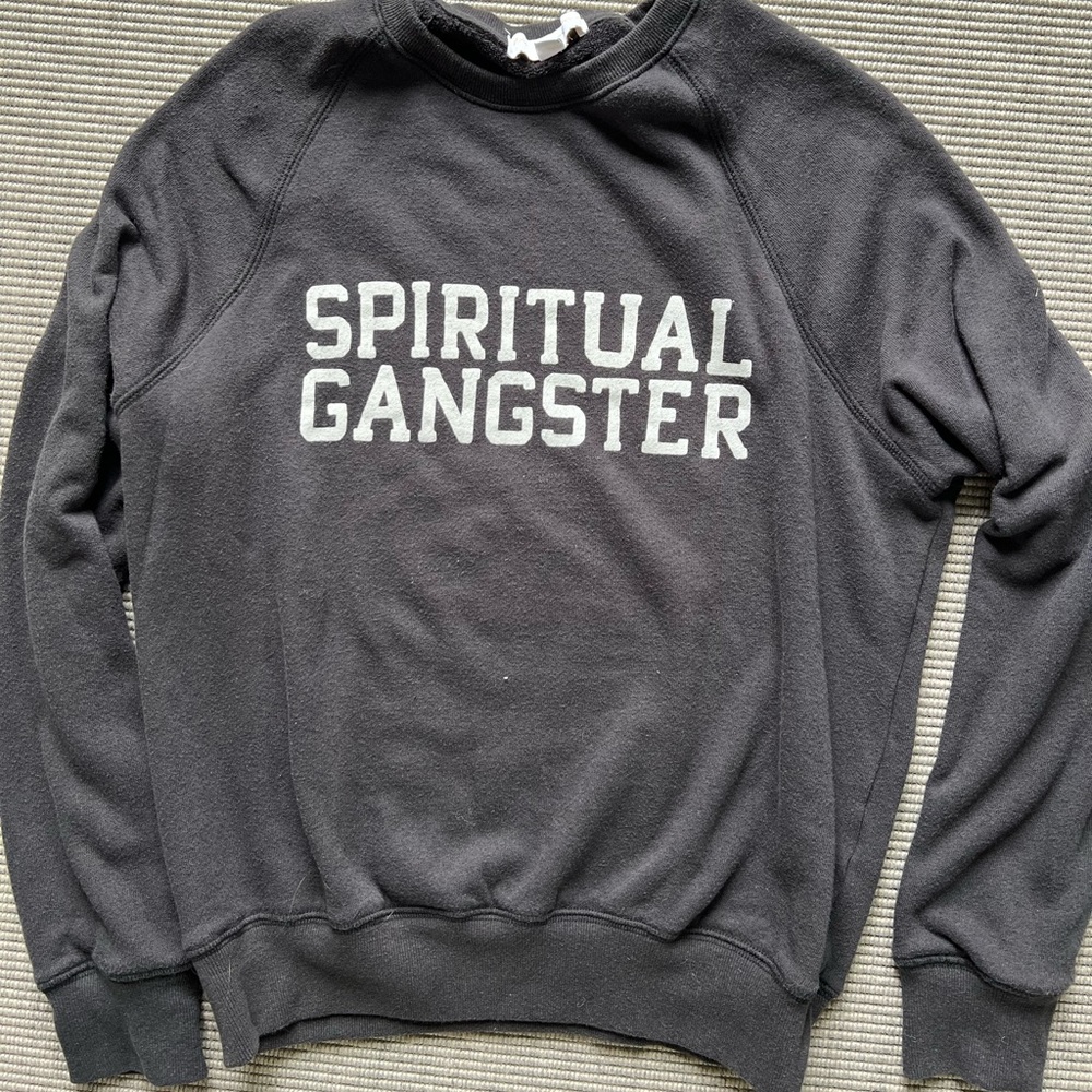 Spiritual Gangster Black Crewneck Sweatshirt with White Logo
